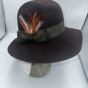 Vintage Bollman 100% Wool  Fedora Hat Cap Men/Woman Brown Feather